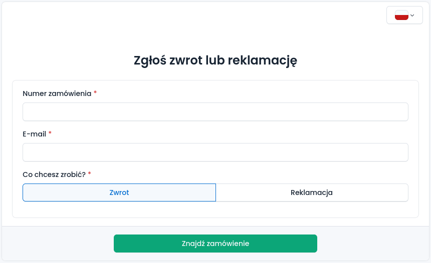 Formularz zwrotu wypełniany przez klienta
