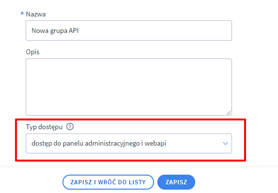 Konfiguracja API w Shoper, zrzut 2